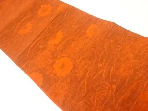 ふくれ織露芝に花模様織出し全通袋帯